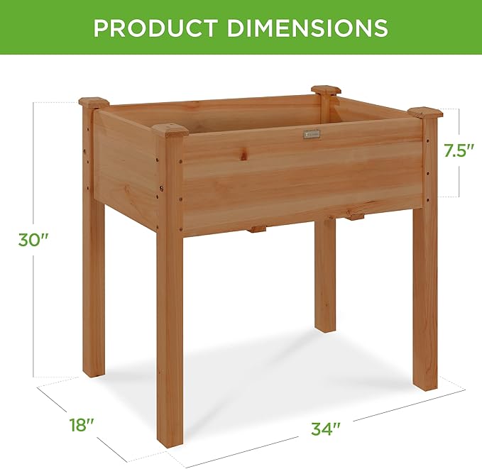 Best Choice Products 34x18x30in Raised Garden Bed, Elevated Wood Planter Box Stand for Kids, Backyard, Patio, Balcony w/Bed Liner, 150lb Capacity - Acorn Brown