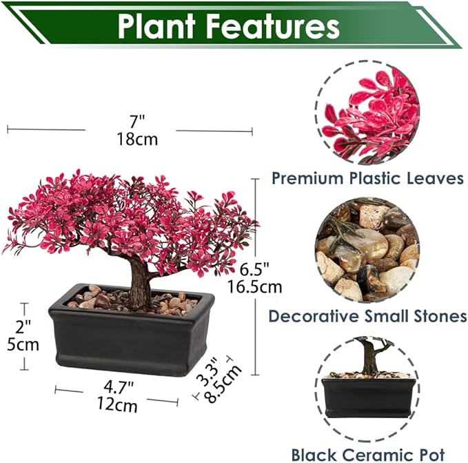Artificial Bonsai Tree Juniper Faux Plants Indoor Fake Plants Decor with Ceramic Pots for Home Table Office Desk Bathroom Shelf Bedroom Living Room Farmhouse Decorations-Pink
