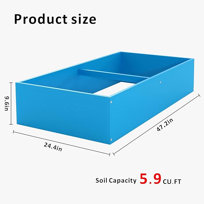 HDPE Raised Garden Bed 47.24 * 24.4 * 9.65 in,Vegetable Planter Bed Outdoor,Elevated Horticulture Planter Bed,Waterproof,Rot-Resistant and Non-Cracking Above Ground Garden Bed(Pacific Blue)