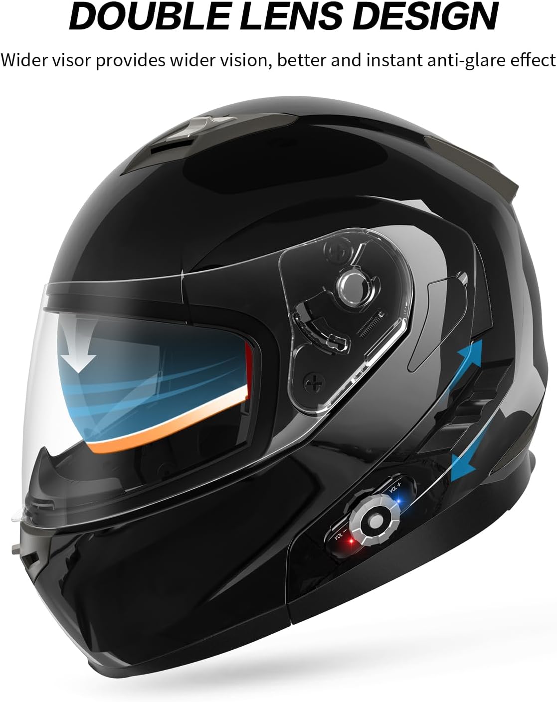 Motorcycle Helmet Bluetooth 5.0 Integrated New EPS FreedConn BM2-S Modular Flip Up Dual Visor Motorbike Helmet DOT FMVSS-218 Approved MP3 FM for Adults Men Women(X-Large, Glossy Black)