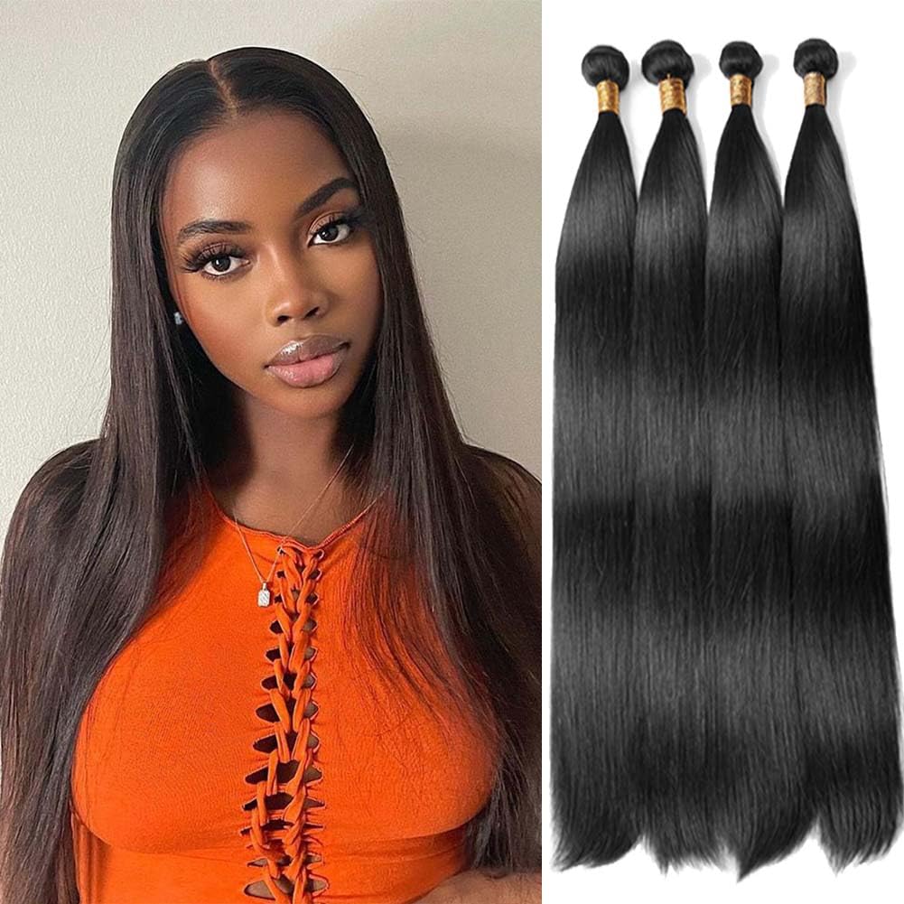 Mironica Straight Bundles Human Hair 18 20 22 24 Inch 4 Bundles Deals 12A Brazilian Weave Bundles Human Hair 100% Unprocessed Vi