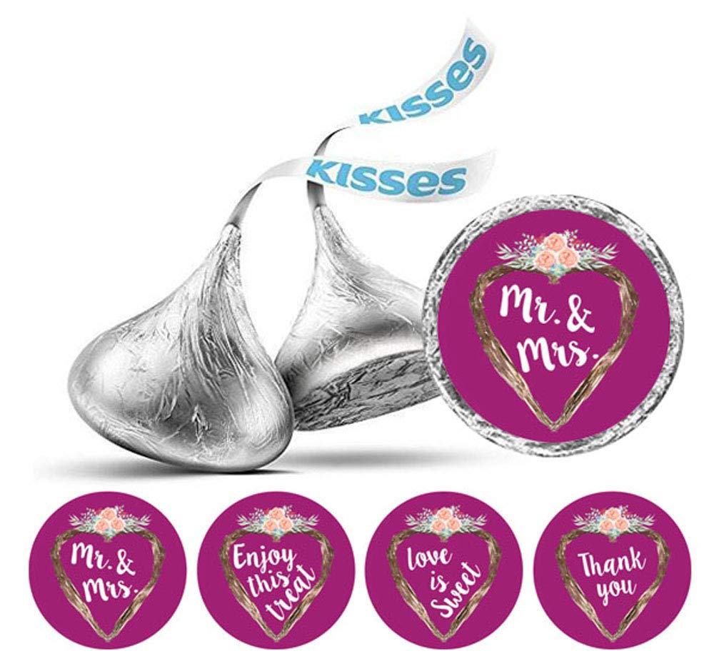 Darling Souvenir 190 Pieces Dark Magenta Bridal Shower Party Chocolate Drop Labels Stickers - Self-Adhesive Mini Candy Wrappers for Favors & Wedding