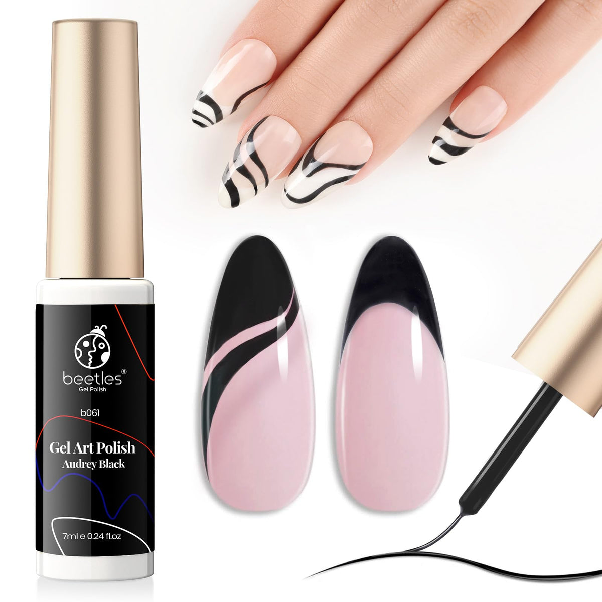 Beetles Gel Polish Liner Gel Nail Art 7Ml Classic Black Gel Polish Art Paint For Nails Built,Thin Line Nail Art Brush In Gel Pen
