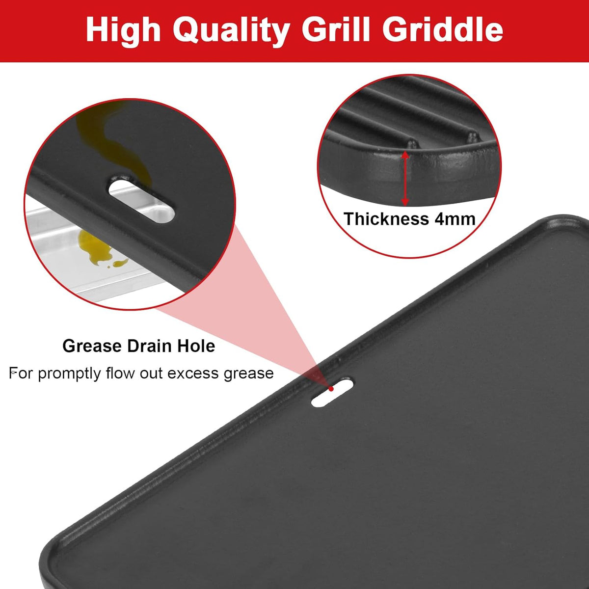 80631 Cast Iron Cooking Griddle for Weber Go-Anywhere Charcoal and Gas Grills, 16"x10" Grill Griddle Pan, Portable for Indoor Stovetop/Outdoor Camping BBQ, Replacement for Weber 70211 3634 67195