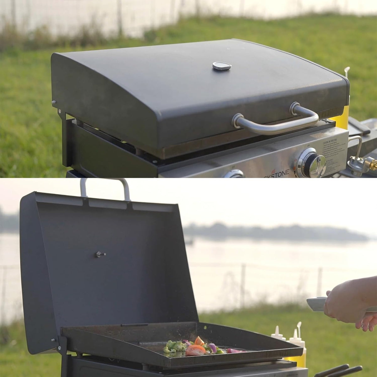 5011 Hard Cover Hood with Temperature Gauge for Blackstone 22 inch Table Top Griddle, Griddle Lid and Heavy Duty Grill Cover & Bag for Blackstone 22" Table Top Griddles, Black