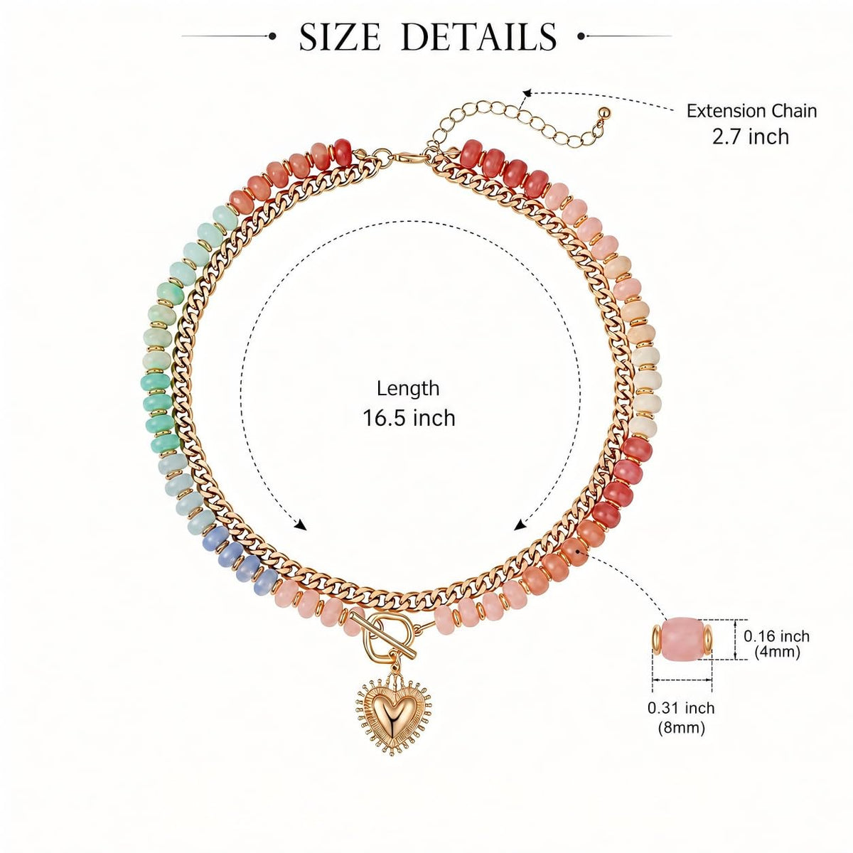 ALFISO Layered Necklaces for Women, Colorful Acrylic Beads & Heart Pendant