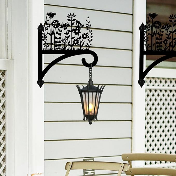 Peacoblue Iron Plant Hangers Hooks for Outdoor Indoor Hanging Plants Flower Fern Pot Lantern Bird Feeder Wind Chimes, 12"x15" Weather Resistant Metal Wall Holder for Porch Garden Farmhouse(Wildflower)