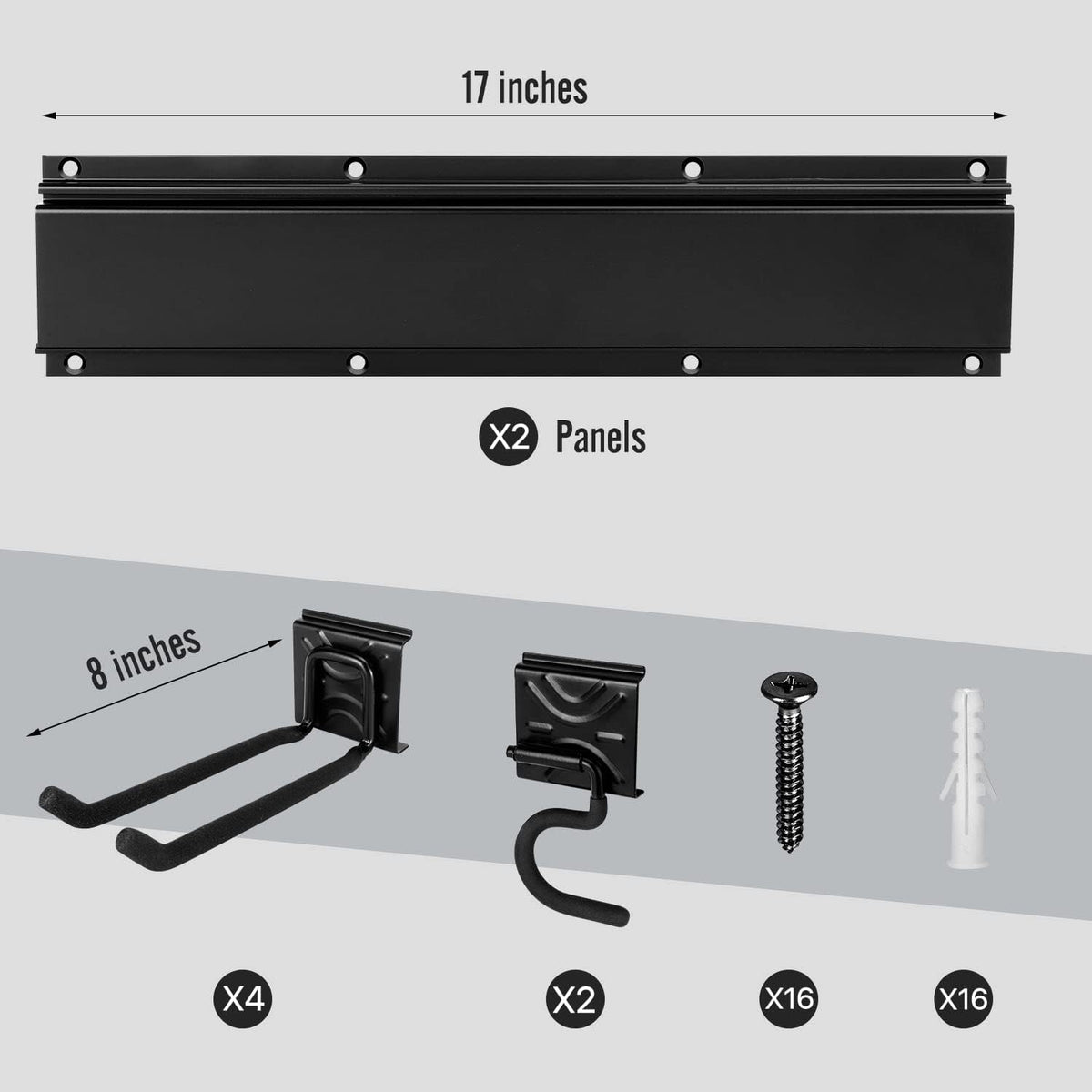 Garden Tool Storage Rack, Outdoor Power Tools Hangers for Garage Wall Organization with 6 assorted Multi-Purpose Hooks, Organizer Holders for Landscaping Equipment, Folding Chairs, Ladders etc.