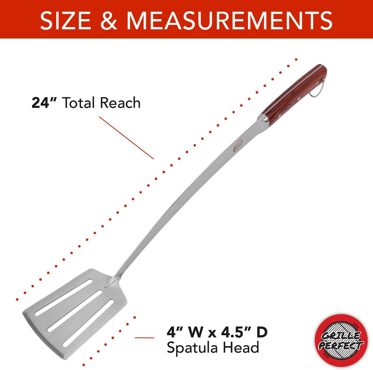 Grill Spatula 24-inch Super Long for Grilling Barbecue Griddle and Fire Pit Extra Strong Curved Neck Premium Hardwood Handle Large Stainless Steel Blade For BBQ Outdoor Kitchen and Grilled Food