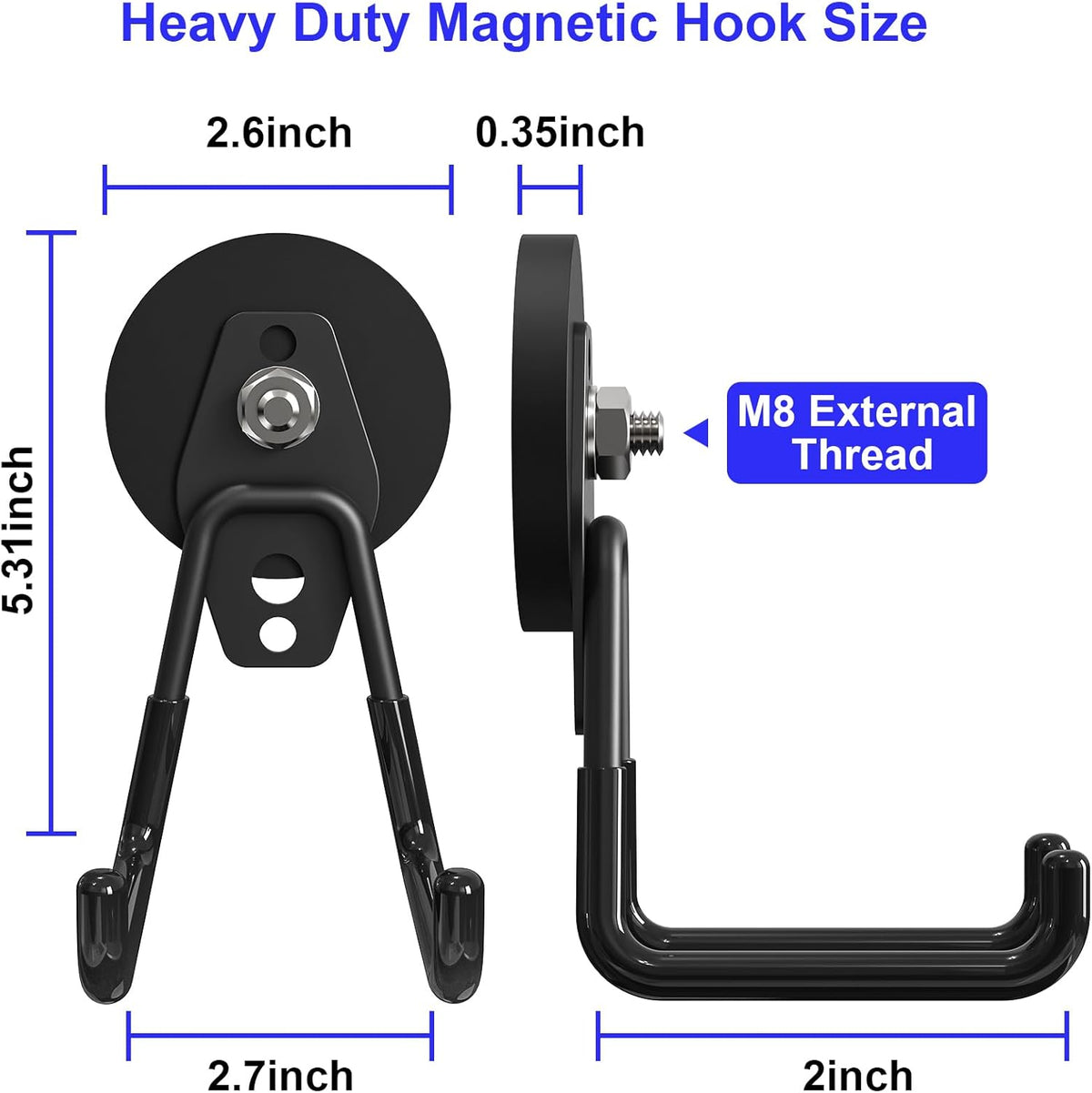 Heavy Duty Storage Magnetic Utility Hooks Large Garage Magnet Hooks with Anti-Slip Coating for Metal Cabinet,Pegboard,Garage Shelve,Garden Tools (3PCS 2.59'' Black)