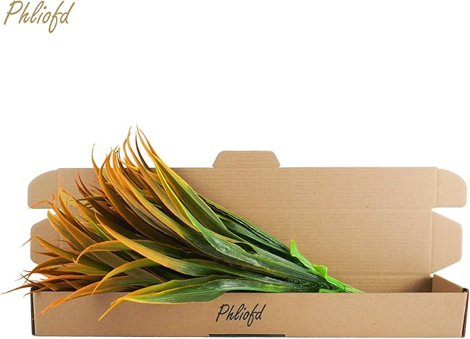 6Pcs Artificial Grass Fake Plants 17.3in Outdoor Plastic Plants UV Resistant Greenery Fake Grass for Home Window Garden Office Patio Hanging Planter Pathway Front Porch Décor Orange Yellow