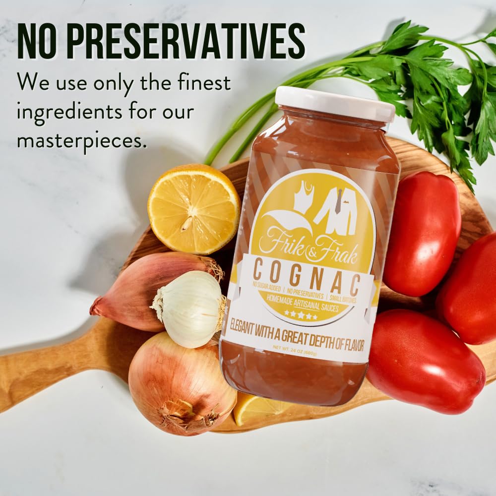 Cognac Pasta Sauce by Frik & Frak, No Sugar Added, No Preservatives, Gluten Free, 36 Month Shelf Life, Artisan Small Batch Crafted Pasta Sauces, 24 Oz