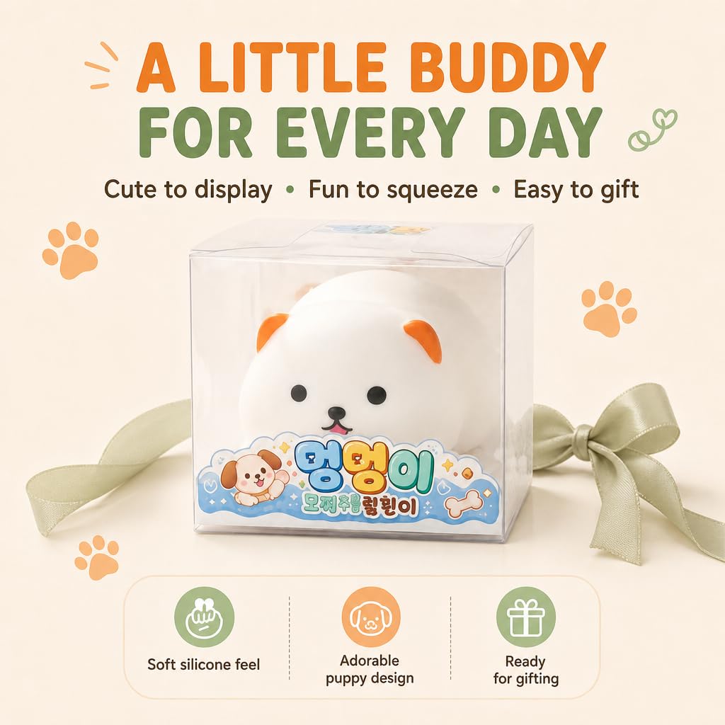 Crunchy Puppy Squishies ASMR Toy, Soft Silicone Desk Accessory, Bead-Filled