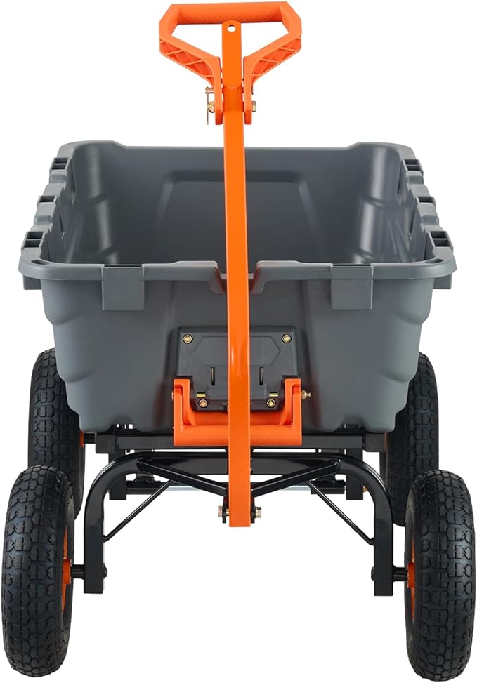 VEVOR 1500lbs Poly Garden Dump Cart Wheelbarrow Wagon with 2 in 1 Convertible Handle, Heavy Duty Yard Cart Wagon for with 13in All Terrain Wheels, Dump Trailer Tow Behind for Lawn Mower Tractor
