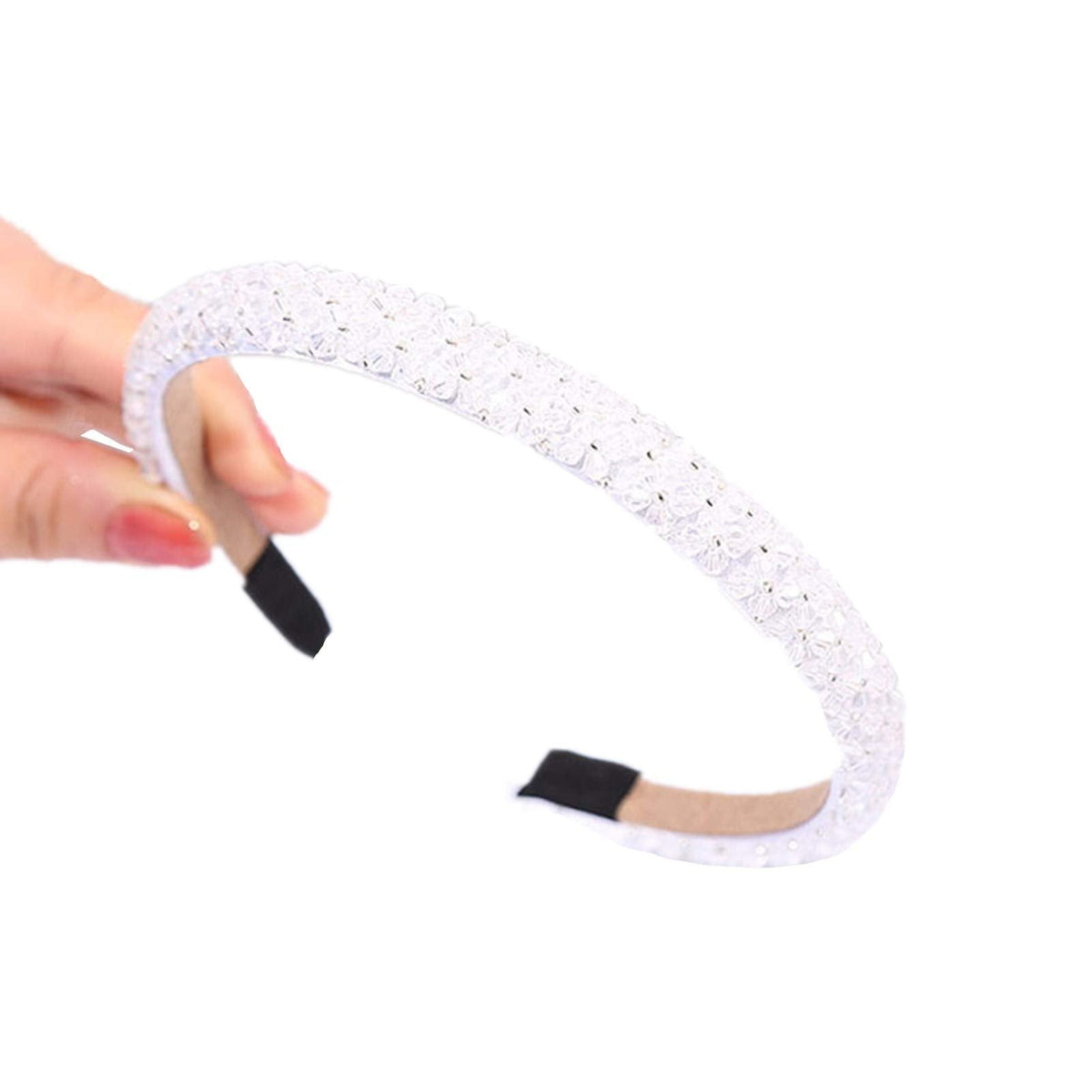 Ruihfas Fashion Sparkle 4 Rows Crystal Rhinestone Headbands Beaded Hair Hoop Band (White)