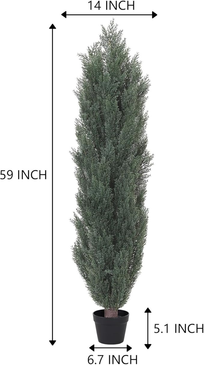THE BLOOM TIMES 5ft Topiary Trees Artificial Outdoor – UV Resistant Faux Cedar Pine Cypress Bushes and Shrubs, Fake Potted Plants for Front Porch Outside Planter Patio Decor, Set of 2 (5 Foot)