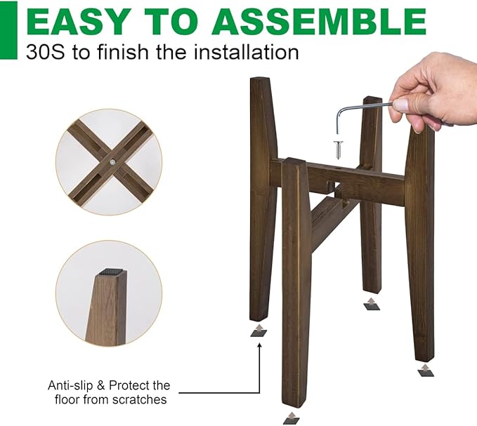 OERGKE Adjustable Plant Stand, Bamboo Mid Century Modern Indoor Plants Stands, Corner Flower Holder for Living Room, Fits 8 to 12 Inches Pots, (Pot & Plant Not Included)(Walnut, 1 Pack)