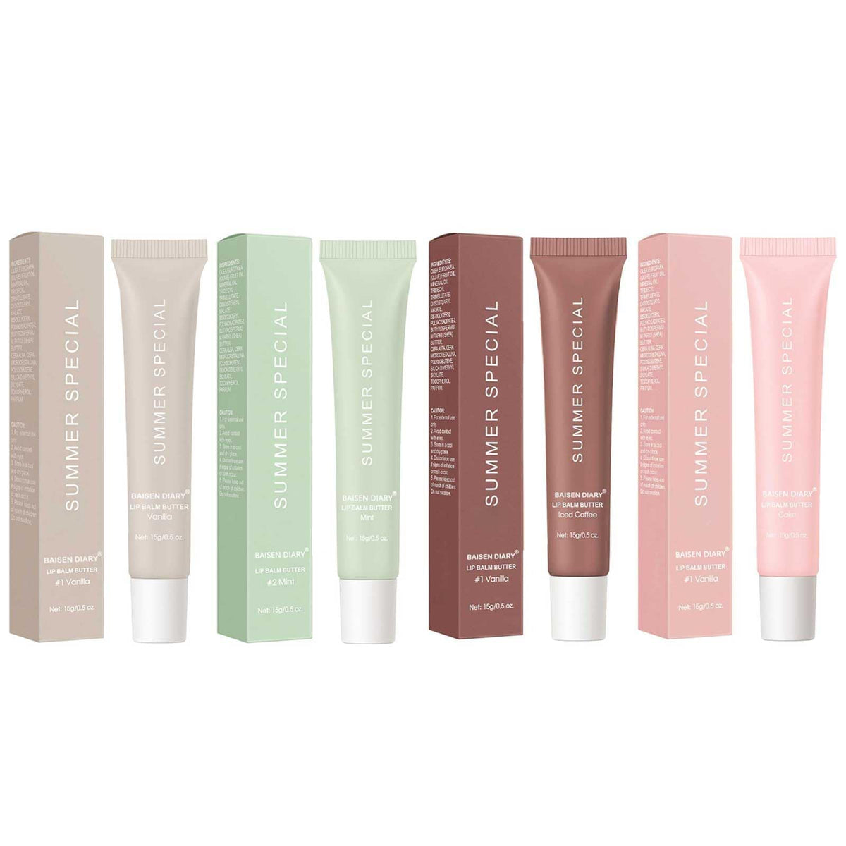 BAISEN DIARY 4 PCS Summer Special Lip Butter Balm - Ultra-Hydrating, Nourishing Lip Care with Natural Ingredients, Shea Butter & Olive Oil, Soothes & Softens Dry Lips (4PCS, 0.5 Fl Oz (Pack of 4))