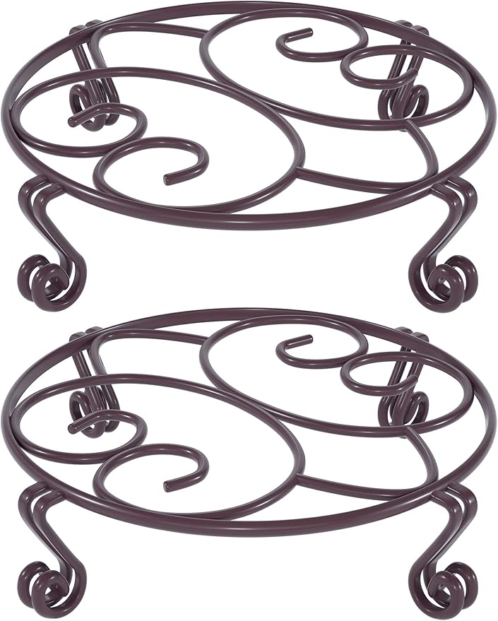 Yimobra 2 Pack Plant Stand for Flower Pot Heavy Duty Potted Holder Indoor Outdoor Metal Rustproof Iron Garden Container Round Supports Rack for Planter Bronze, Brown, 9.4 Inches