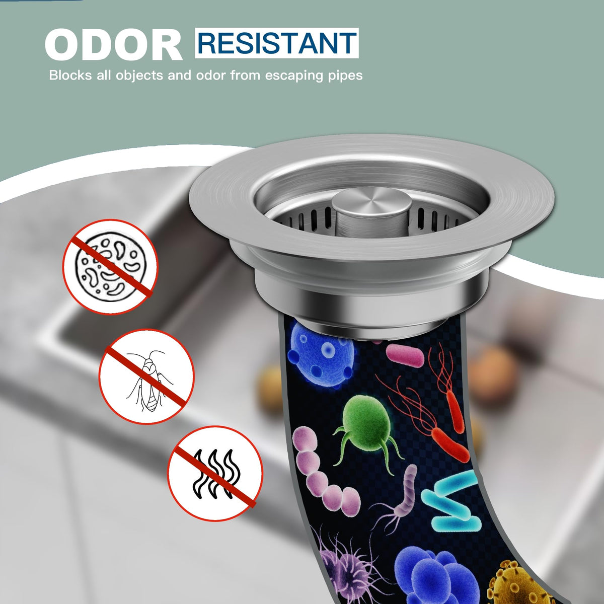 Sink Drain Strainer 3 in 1, 304 Stainless Steel Pop Up Sink Stopper, Anti-Clogging Sink Strainer, Kitchen Sink Strainer, Drain Cover and Kitchen Accessories for US Standard Sink(Silver)