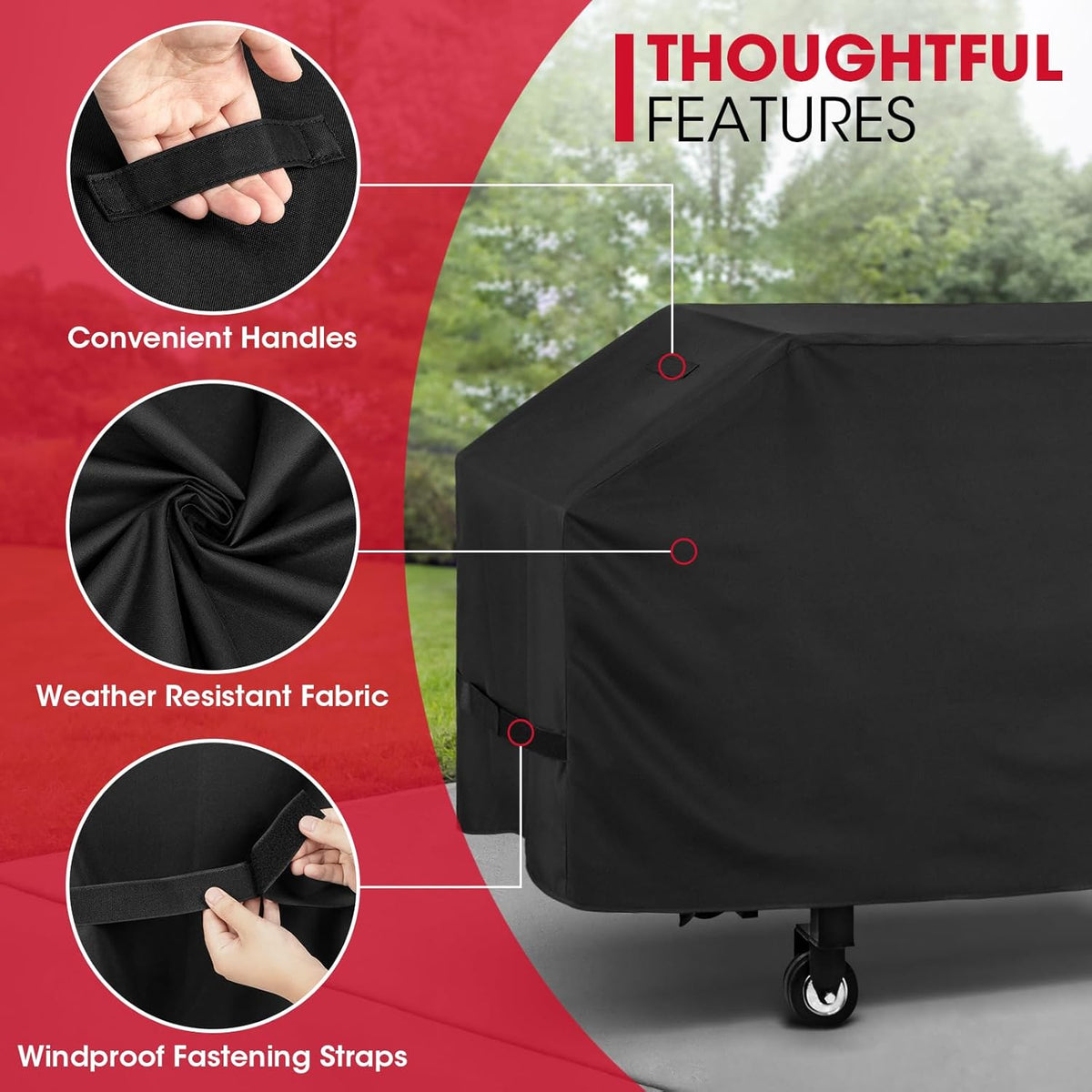 Unicook 28 Inch Griddle Cover for Blackstone and Nexgrill Cooking Station, Heavy Duty Waterproof Flat Top BBQ Grill Cover with Sealed Seam, Includes Support Pole, Black