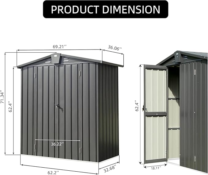 Domi Outdoor Storage Shed 5.7' x 3’, Metal Garden Shed with Galvanized Steel Frame for Bike, Tools, Lawn Mowers, Pool Toys, Outdoor Storage Cabinet with Lockable Door for Garden Lawn Patio (Dark Grey)