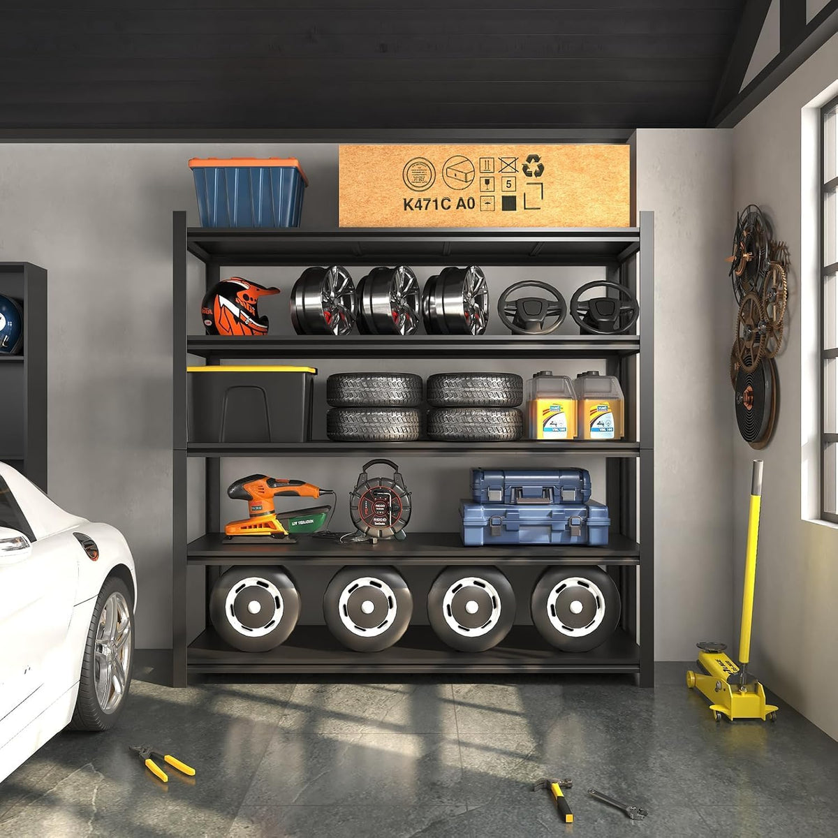 72" H Garage Shelving 2000LBS Heavy Duty Storage Shelves Adjustable 5 Tier Metal Shelves for Storage Garage Industrial Shelving Utility Racks,16" D x35.5 Wx72 H,Black