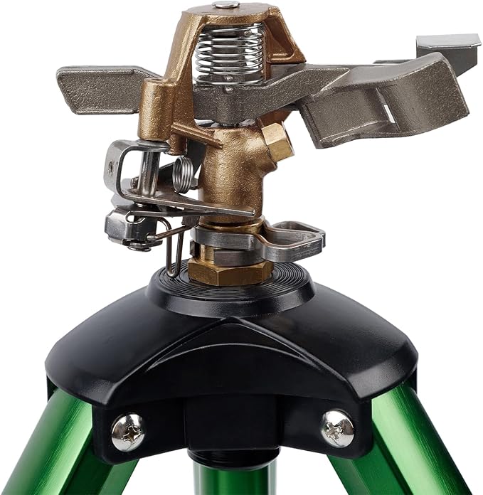 Biswing Impact Sprinkler Head on Tripod Base, Heavy Duty Lawn Sprinklers, 360 Degree Large Area Irrigation, Brass Sprinkler Nozzle & Solid Alloy Metal Extension Legs Flip Locks, 2 Pack