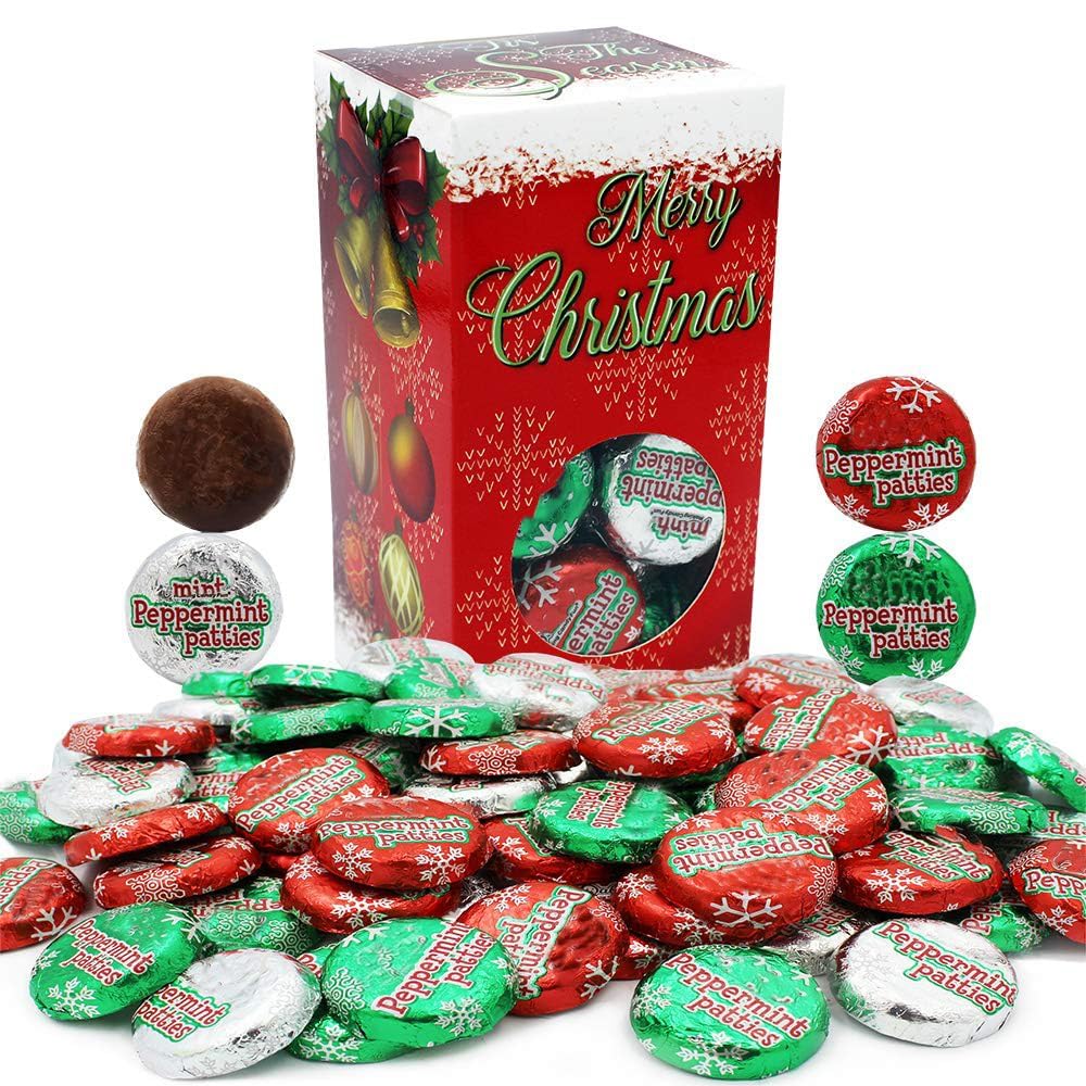 Christmas Milk Chocolate Peppermint Patties Coins, Party Bag Fillers, Individually Wrapped Foils, Kosher Certified (5 Pounds)