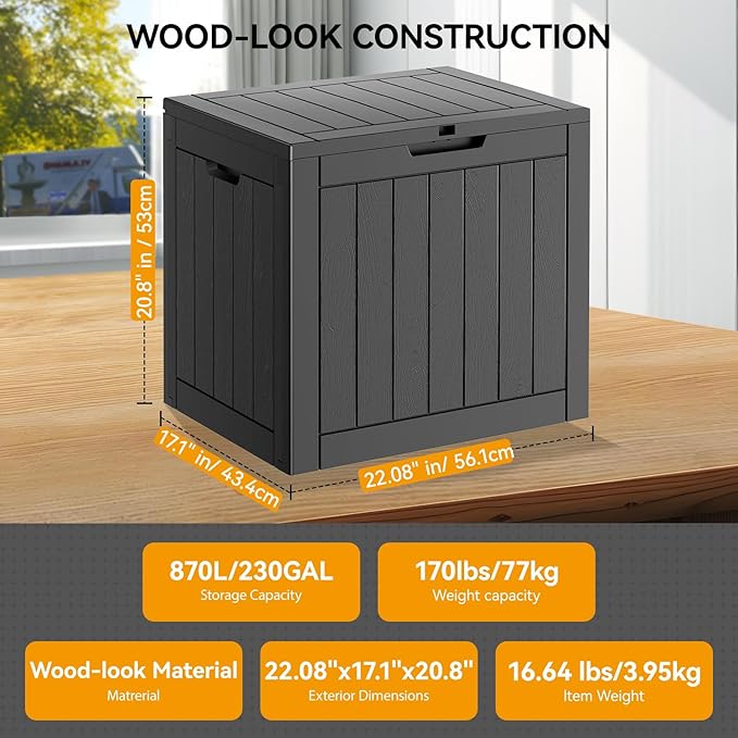 Outdoor Storage Box, 32 Gallon Deck Box Indoor Outdoor Storage Bin,Waterproof Resin Patio Storage Box for Garden Tools,Package Delivery,Pool Accessories,Sports Equipment,Patio Furniture,Lockable