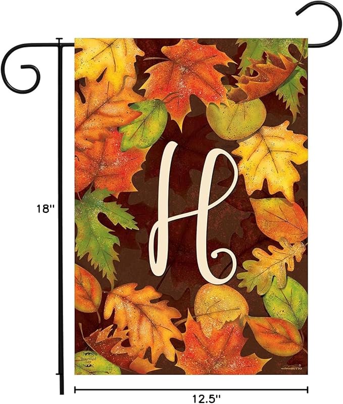 Briarwood Lane Fall Leaves Monogram Letter H Garden Flag