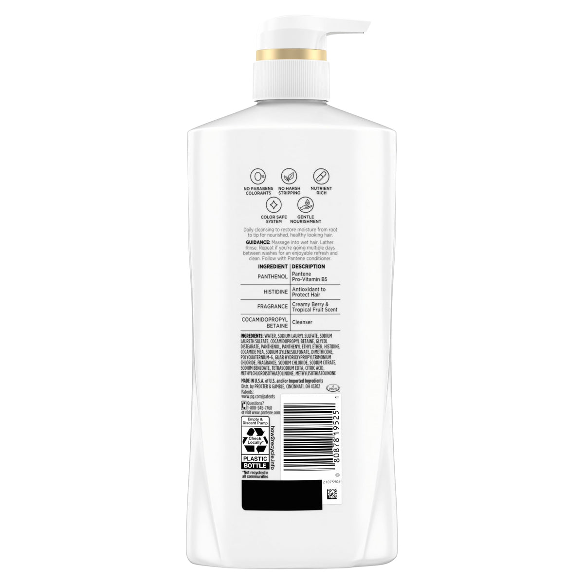 Pantene Shampoo, Daily Moisture Renewal - Pro-V Nutrients for Dry, Color-Treated, Straight to Curly Hair, 72-Hour Hydration & Softness, Paraben Free, Cleanses, Strengthens Bonds, 27.7 Fl Oz