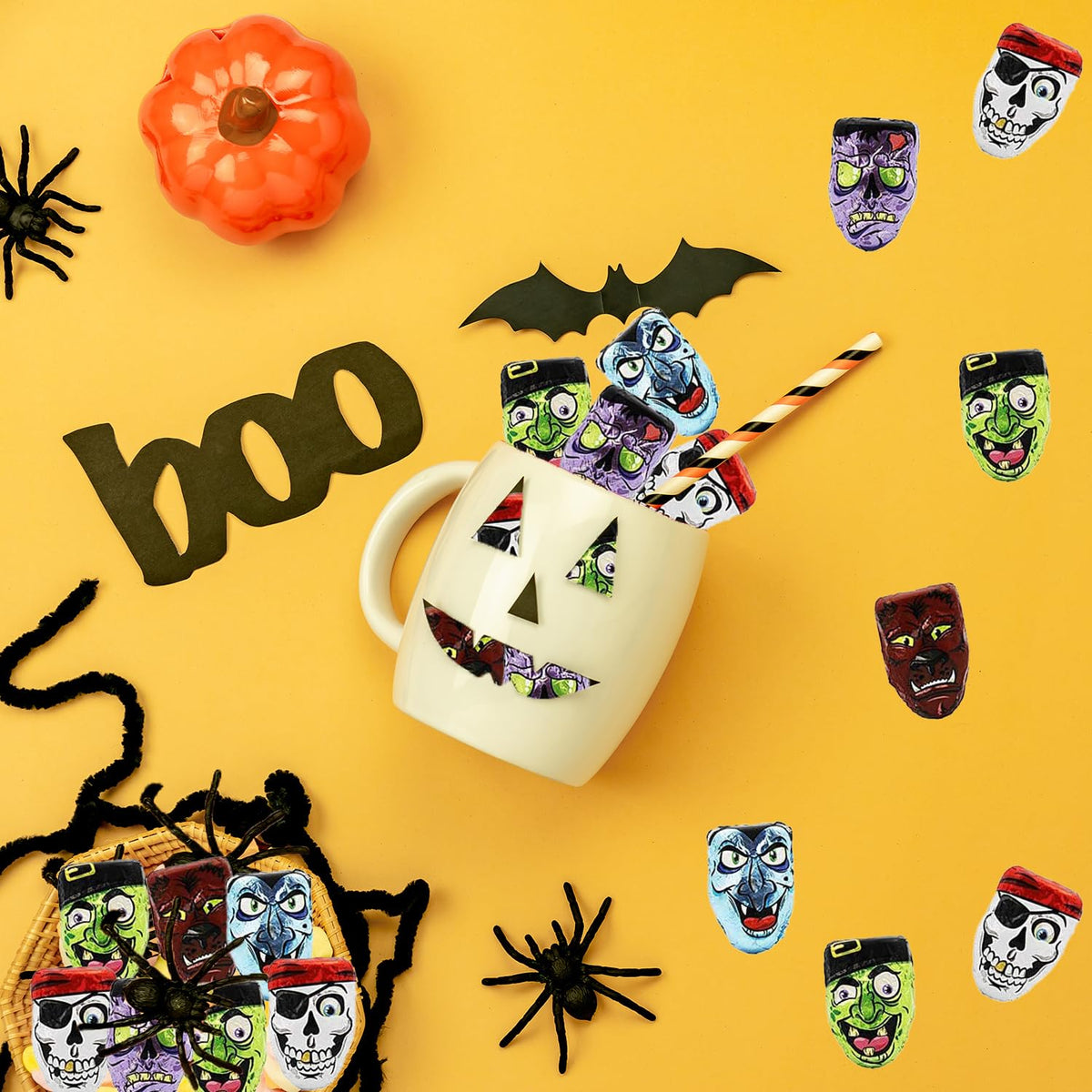 Fruidles Half-Pound Halloween Milk Chocolate Monster Faces Mummies, Trick-Or-Treat Party Bag Fillers, Individually Wrapped in Multi-color Eye Design