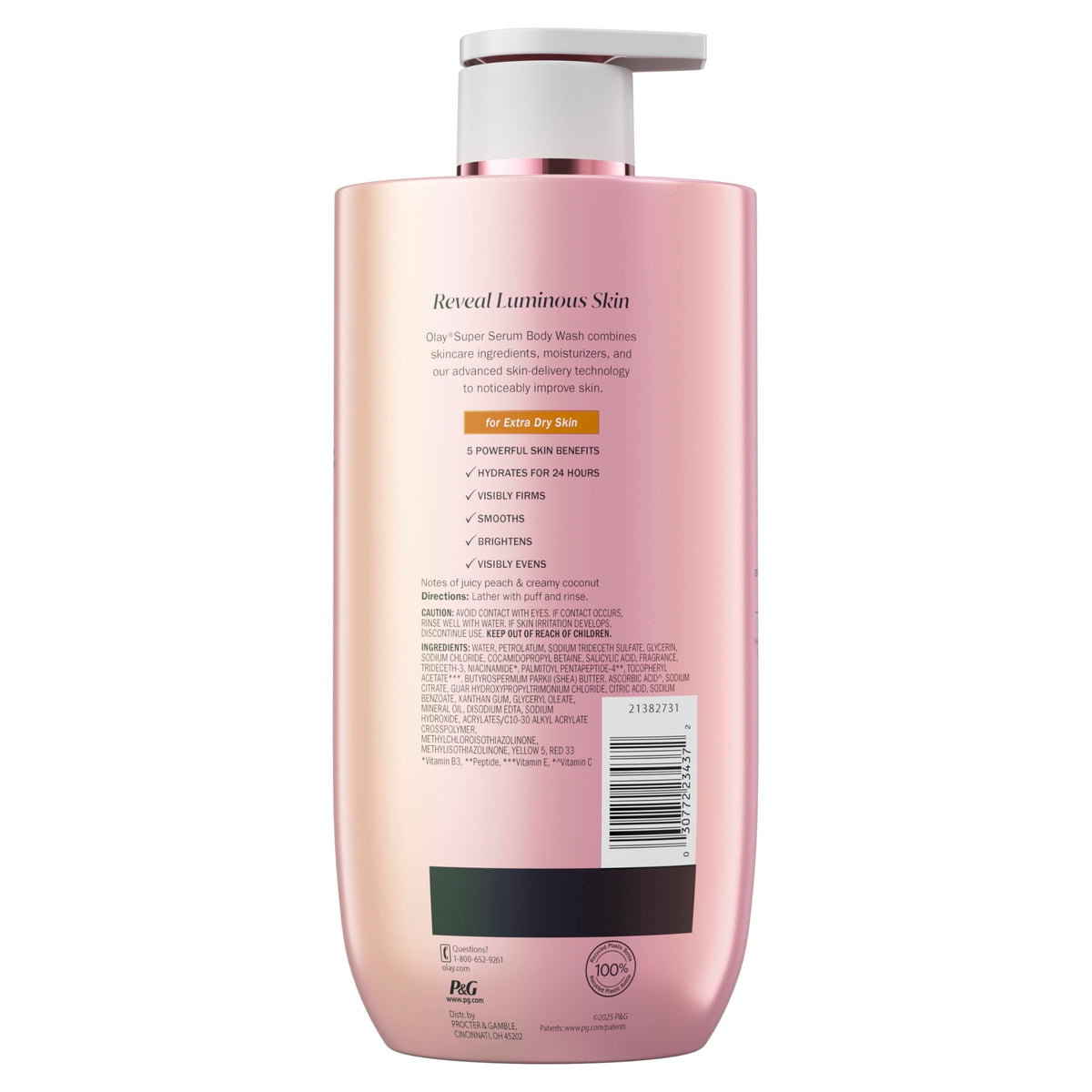 Olay Super Serum Body Wash for Extra Dry Skin, 24hr Long Lasting Rich Hydration, 5+ Ingredient Complex for Bright, Even, Firm, & Luminous Skin, with Collagen Peptide, Vitamin C & Shea Butter, 28 fl oz