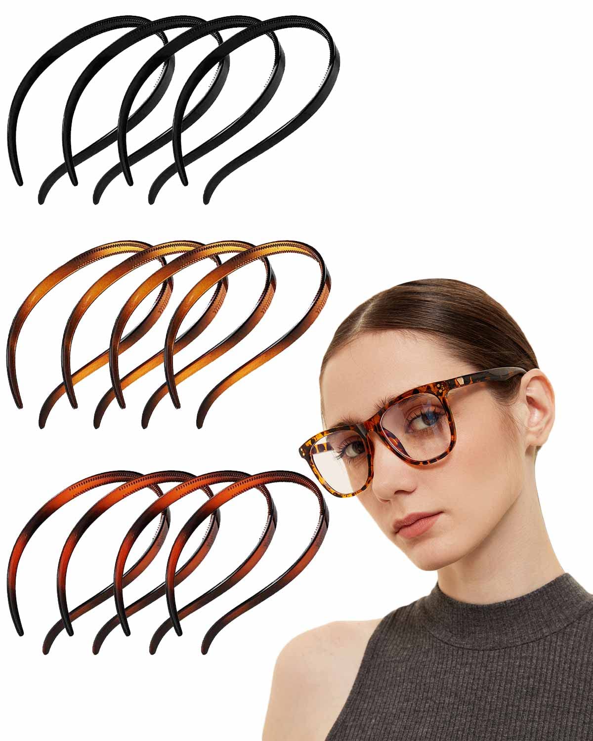 Bikczewin 12 Pieces Plastic Headbands For Women Girls With Glasses No Headache Headband No Slip Teeth Comb Skinny Hair Accessori