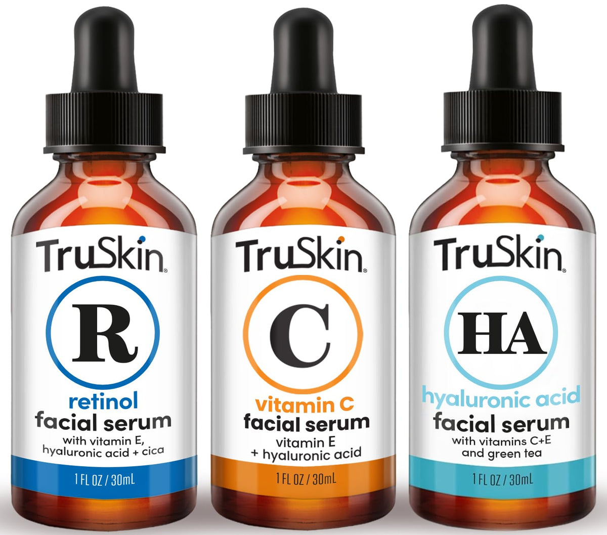 TruSkin Serum Trio with Vitamin C, Retinol & Hyaluronic Acid, 1 fl oz Each