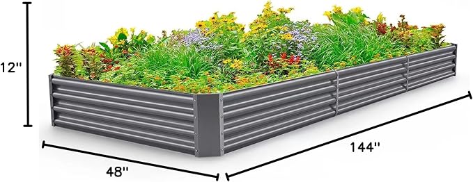 Land Guard 12×4×1ft Galvanized Raised Garden Bed Kit for Vegetables, Galvanized Super Large Metal Planter Raised Garden Boxes Outdoor(359 Gallon Capacity(Grey)…