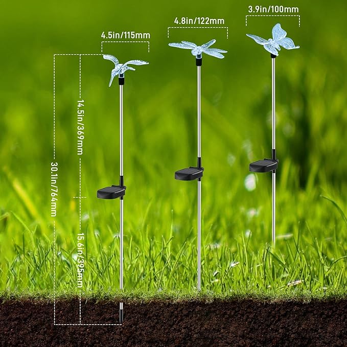 OxyLED Solar Garden Stake Lights 6 Pack Outdoor LED Figurine Lighting Color Changing Waterproof Solar Hummingbird Lights Butterfly Dragonfly for Patio Yard Pathway