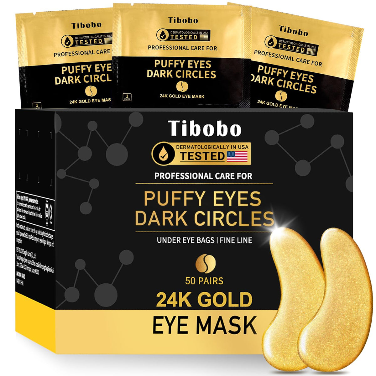 Under Eye Patches (50 Pairs) - 24K Gold Eye Masks Treatment For Eye Bags, Puffy Eyes & Dark Circles - Nourishing Skin Care Produ