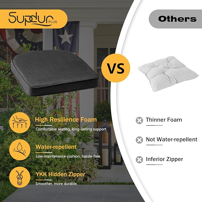 Outdoor Sunbrella Round Corner Seat Cushion, 17"x16"x2", Set of 4, Non Slip Seat Cushion Pads with Removable Cover for Patio Furniture, Garden Yard Lawn, Spectrum Carbon