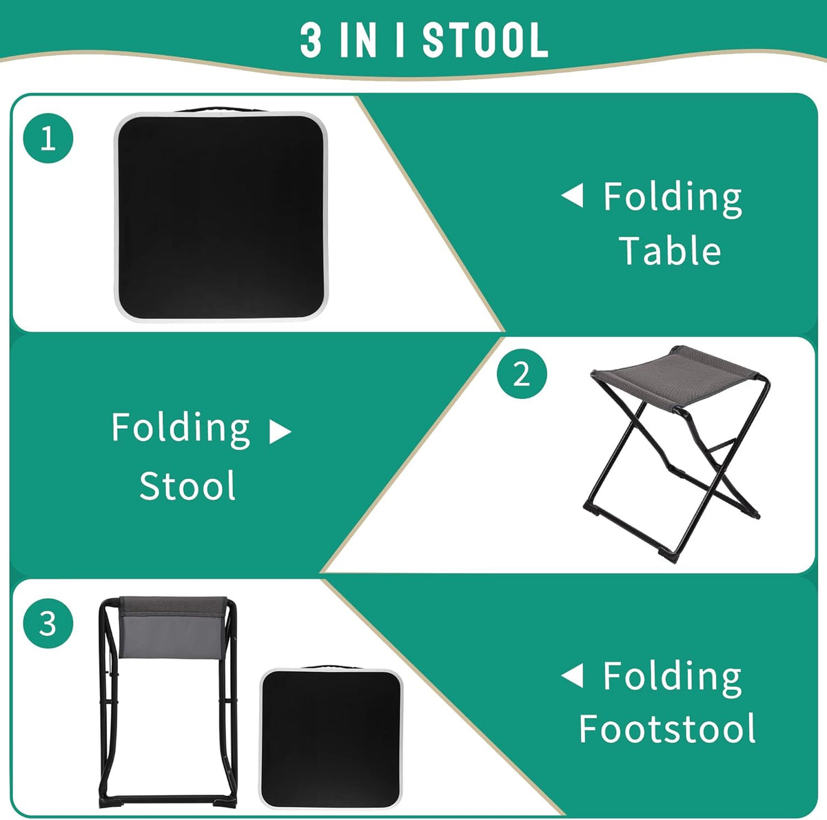 SUNNYFEEL 3 in 1 Folding Camping Table and Stool, Footrest, Lightweight Up to 300 LBS, Easy to Carry, Portable Camp Stool for Beach, Fishing, Trip, Picnic, Lawn, Concert Outdoor