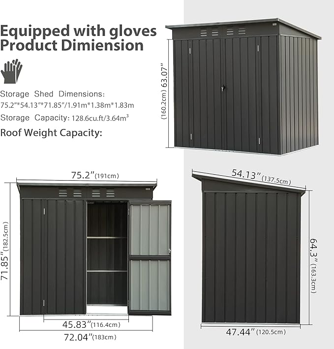 Domi Outdoor Storage Shed 6' x 4.5’, Metal Garden Shed with Galvanized Steel Frame for Bike, Tools, Lawn Mowers, Pool Toys, Outdoor Storage Cabinet with Lockable Door for Garden Lawn Patio (Dark Grey)