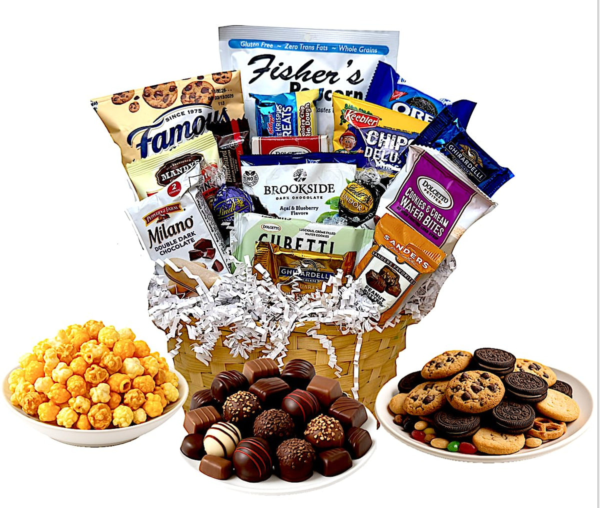 Customizable Gift Basket with Chocolates, Cookies, Snacks & Candy - Handcrafted by Mister Gift Basket - Perfect Birthday, Sympathy, Holiday, Thank