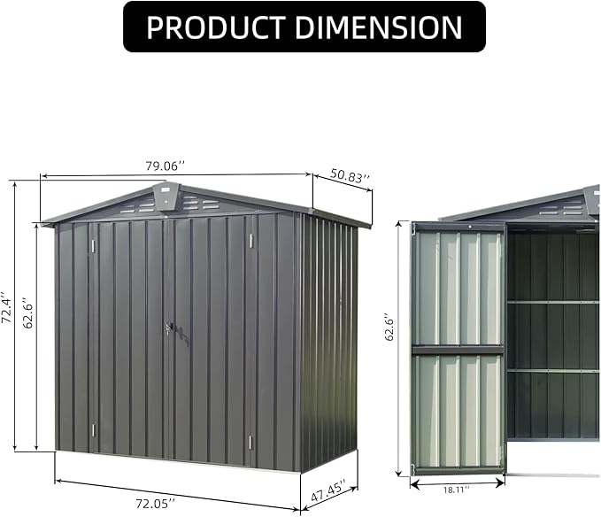 Domi Outdoor Storage Shed 6.5’ x 4.2’, Metal Garden Shed with Galvanized Steel Frame for Bike, Tools, Lawn Mowers, Outdoor Storage Cabinet with Lockable Door for Garden Lawn Patio (Dark Grey)