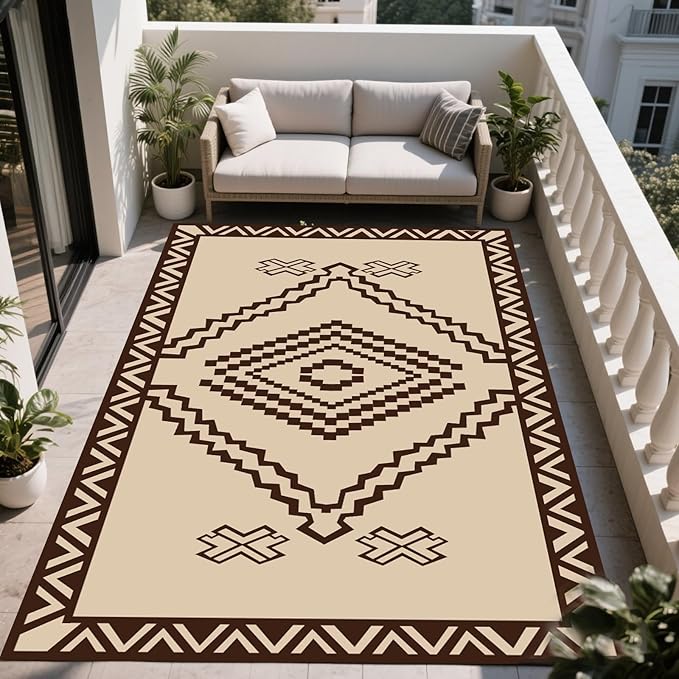 WILDROOTS 5x8 Feet Del Diamond Plastic Outdoor Rug, Stain Resistant Waterproof Reversible Outdoor Patio Rug, Fade Resistant Camping Rug