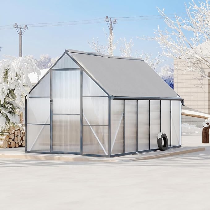 Greenhouse 6x11 FT Aluminum-Framed Heavy Duty Polycarbonate with Quick Setup Structure and Roof Vent Large Enhanced Outdoors Green House Kit
