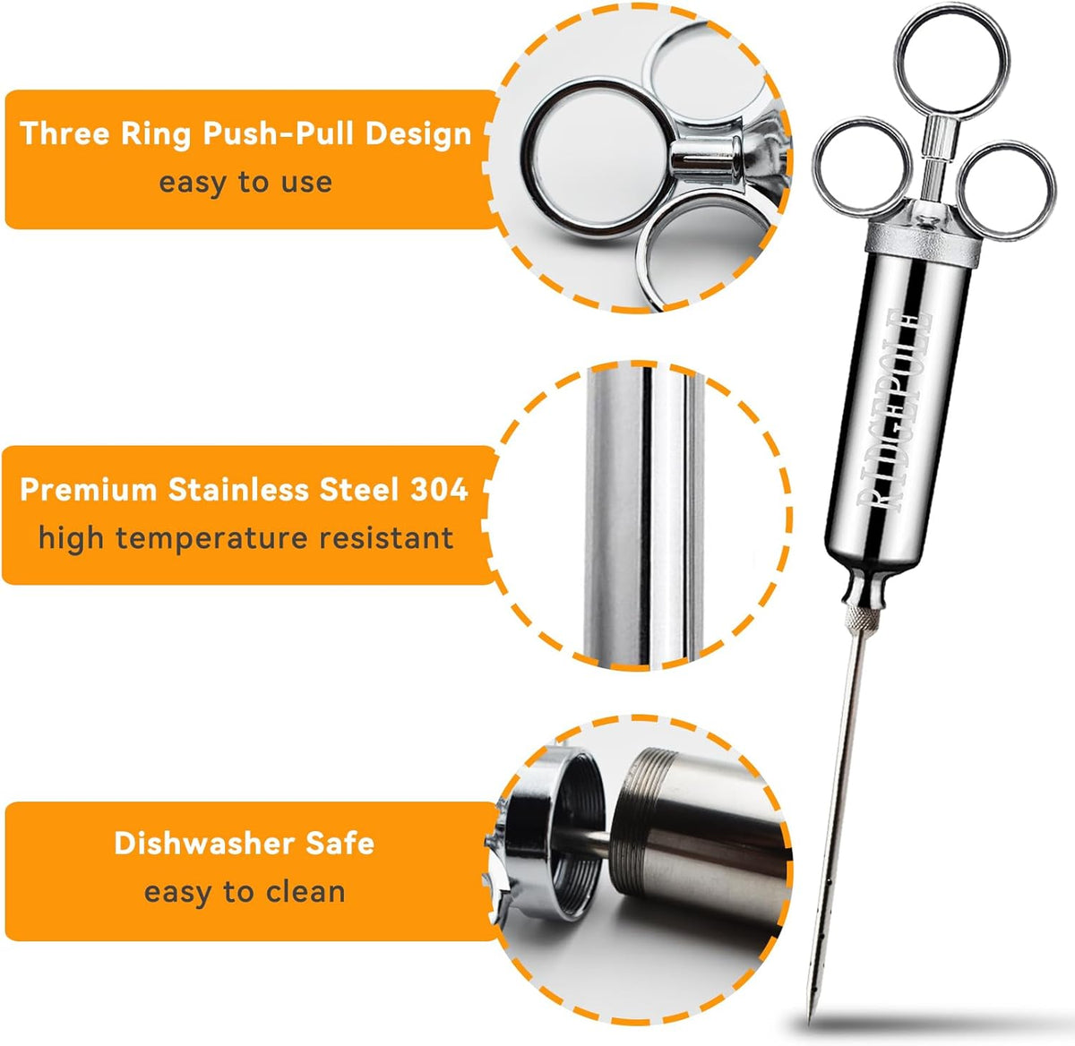 Meat Injector, Marinade Injector with 3 Marinade Needles,Seasoning Injector, Turkey Injector Syringe,2-OZ Large Capacity, All Stainless Steel 2024 UPDATE