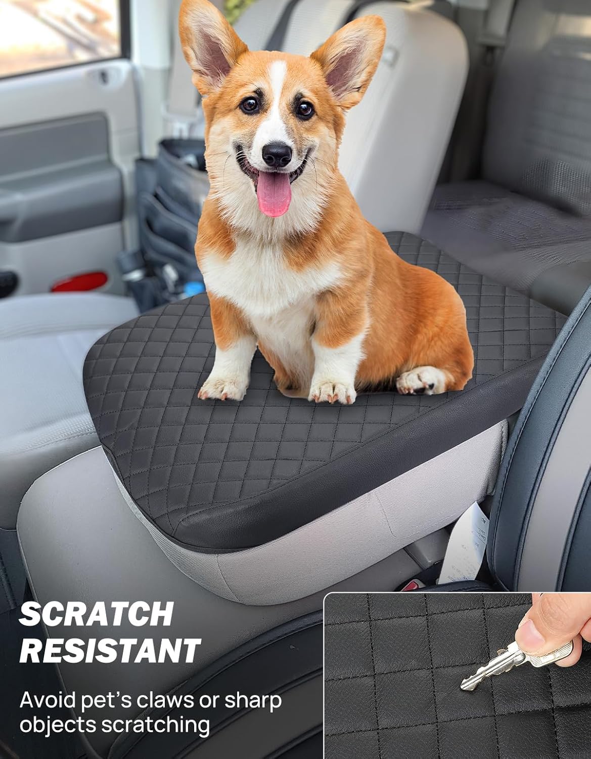 JOYTUTUS Center Console Cover Compatible with 2002-2012 Ram 1500 2500 3500 Jump Seat Console, Leather Arm Rest Armrest Cover for Car, Durable Middle Console Cover, Car Arm Rest Cover Replacement