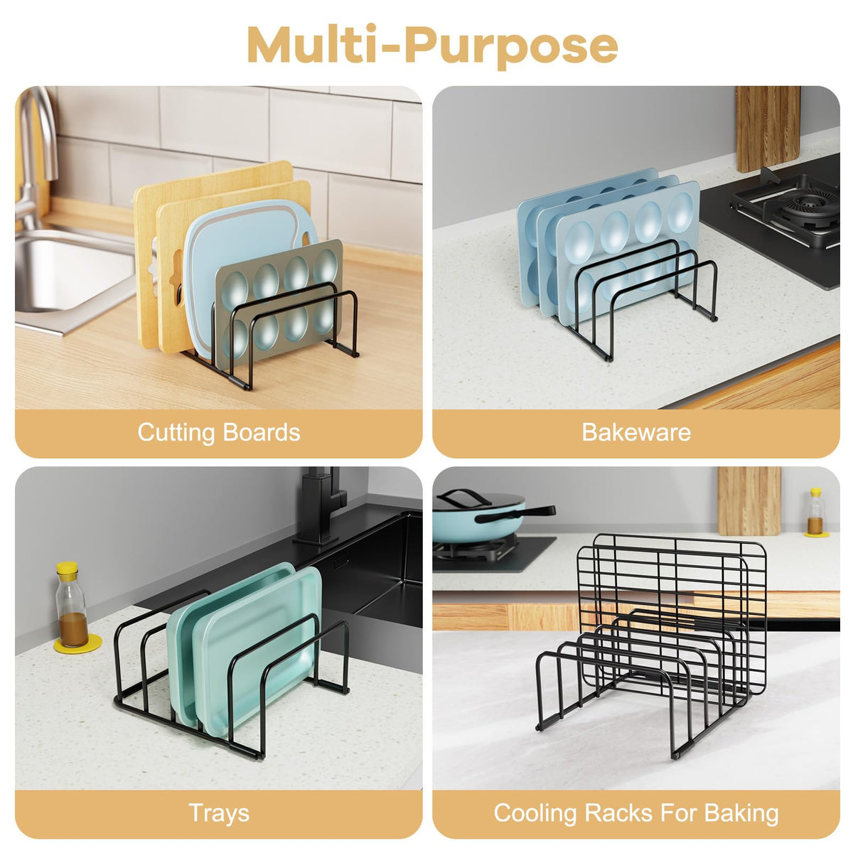 Fikoksol Cutting Board Organizer Storage, Baking Sheet Rack under Cabinet