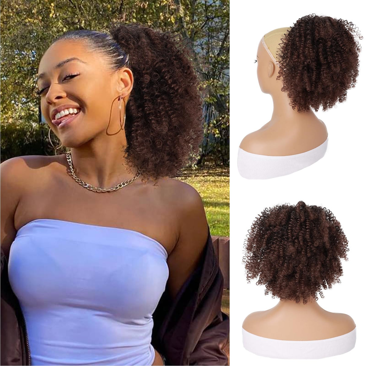 G&T Wig Afro Kinky Curly Drawstring Ponytail Extension For Black Women Short Afro Puff Curly Bun Syntheetic Hairpieces For Daily
